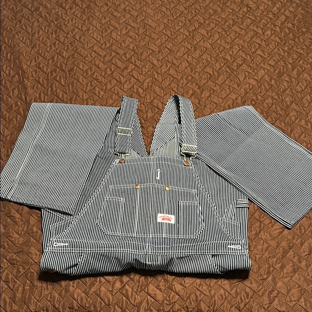 Men's Striped Overalls NWOT